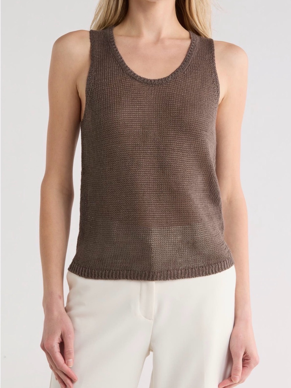 Vince Beachy Linen Scoop Neck Tank Top